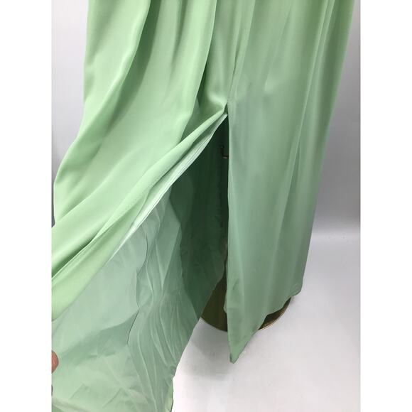 BRIDESMAID SZ 12 L Green Vneck draped sleeve lace up maxi formal dress NEW B49 - Picture 3 of 9